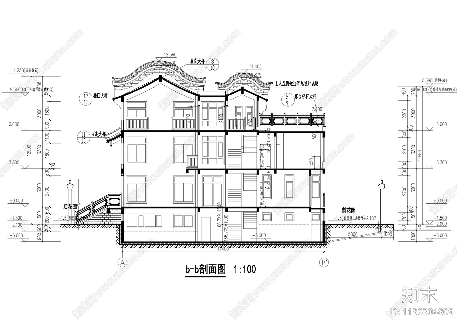 住宅古建筑cad施工图下载【ID:1136304809】