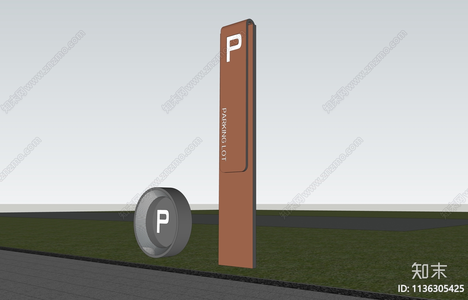现代户外停车场标识牌SU模型下载【ID:1136305425】