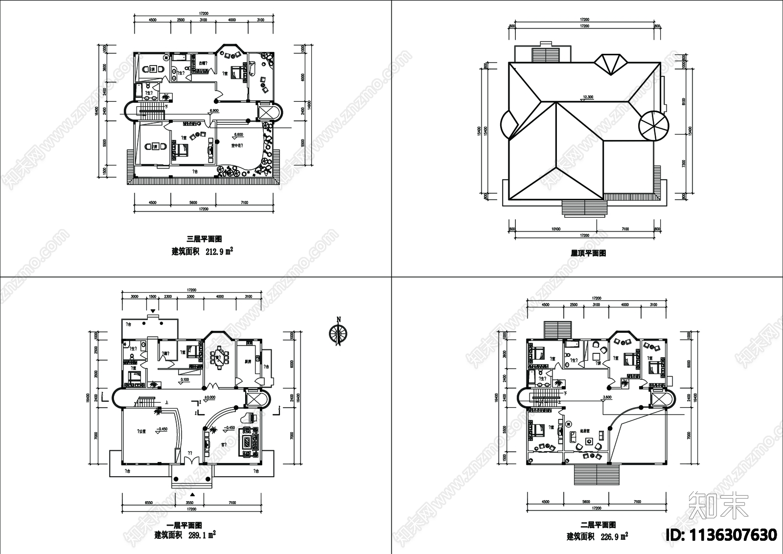 别墅建筑cad施工图下载【ID:1136307630】