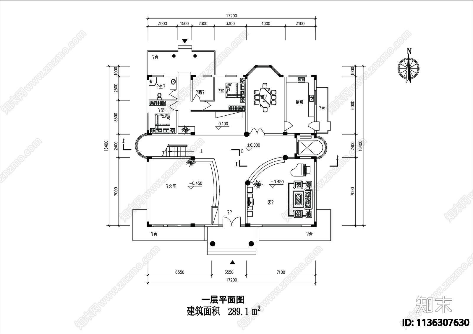 别墅建筑cad施工图下载【ID:1136307630】