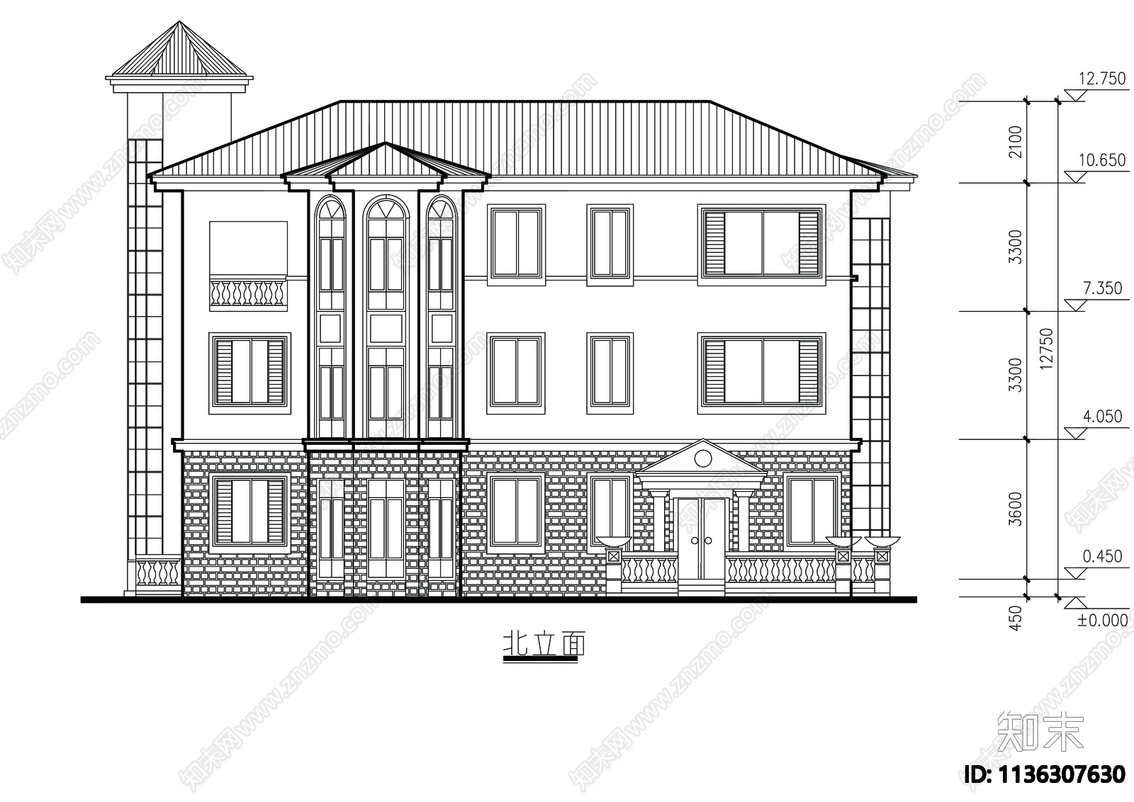 别墅建筑cad施工图下载【ID:1136307630】