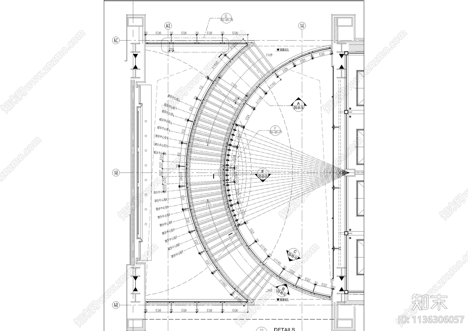 中庭楼梯详图大样cad施工图下载【ID:1136306057】