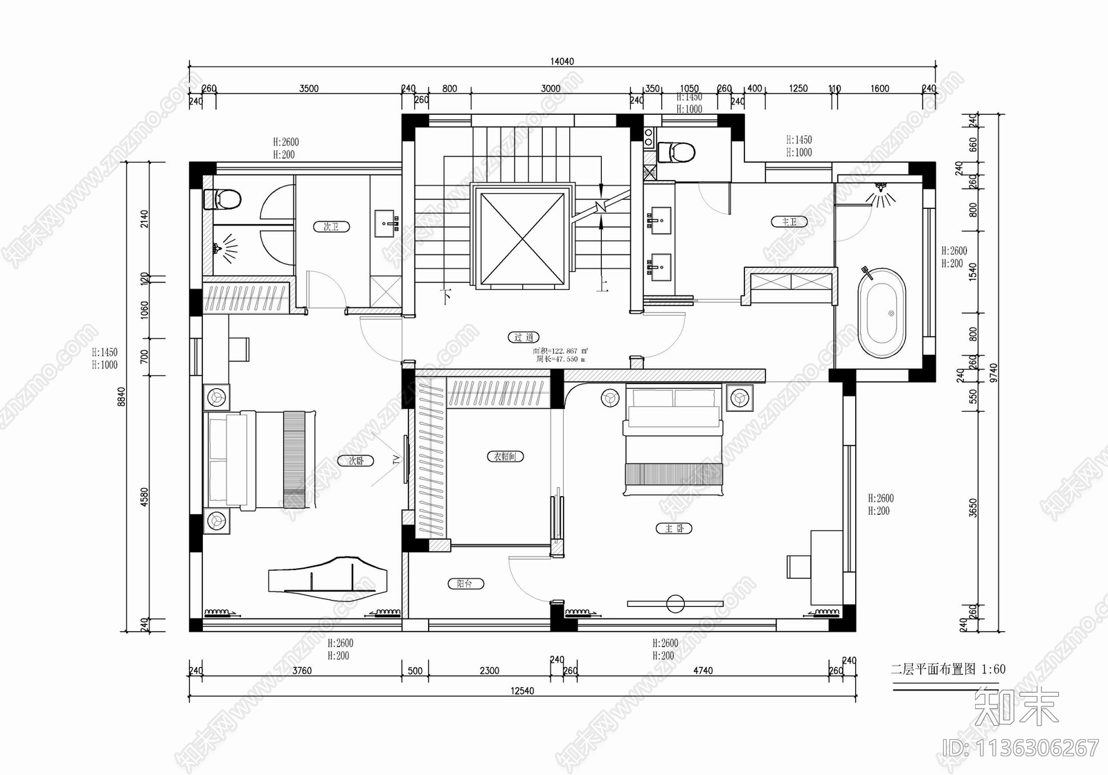 三层别墅室内施工图下载【ID:1136306267】