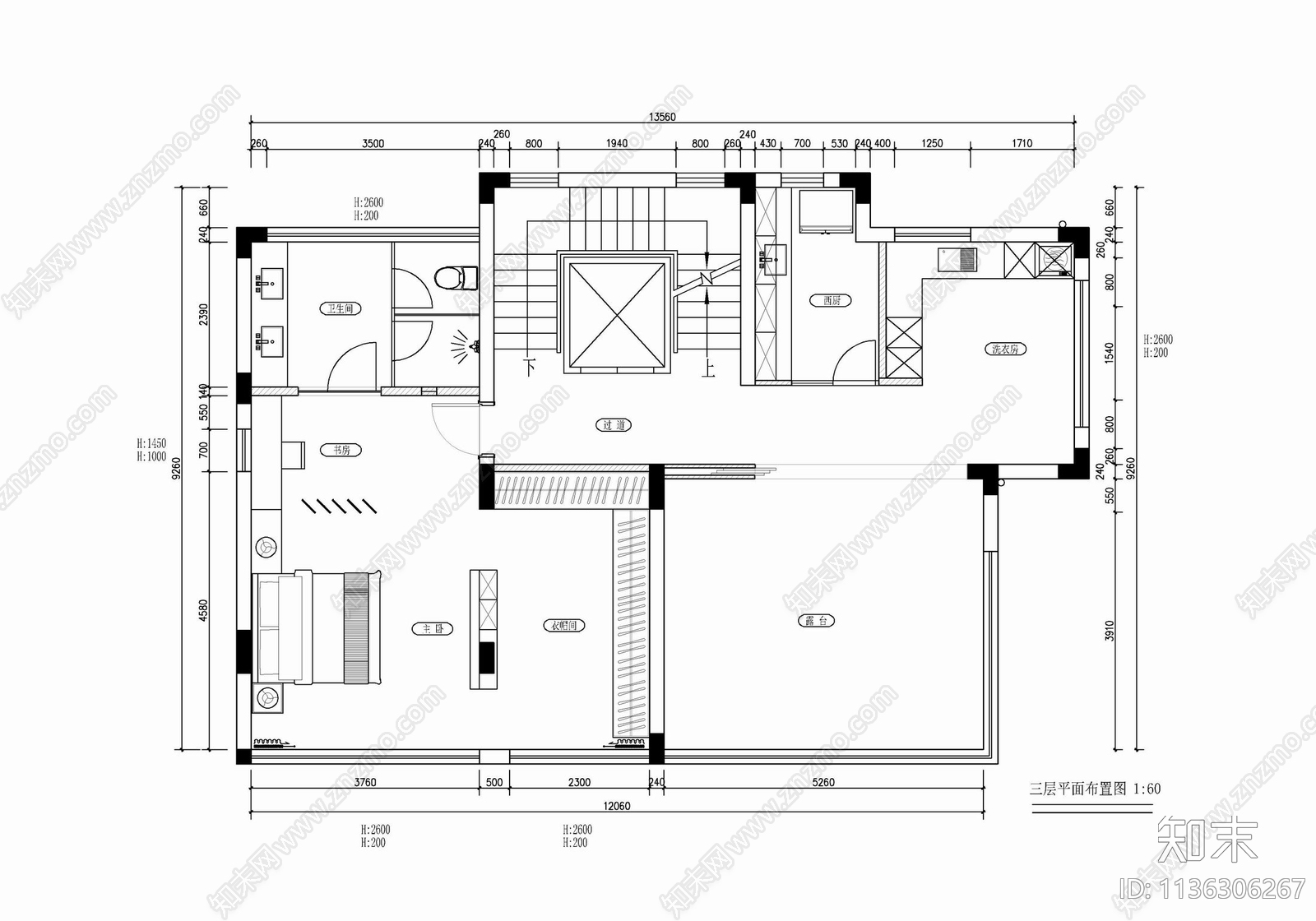 三层别墅室内施工图下载【ID:1136306267】