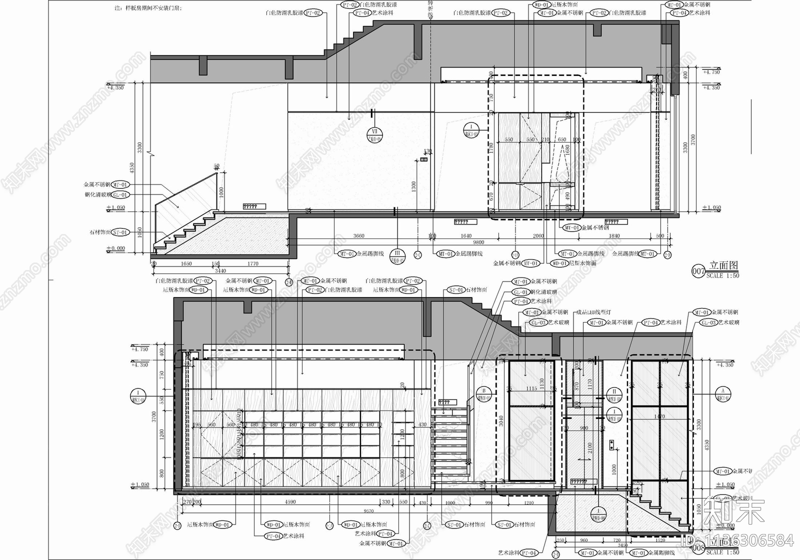 三层别墅室内cad施工图下载【ID:1136306584】