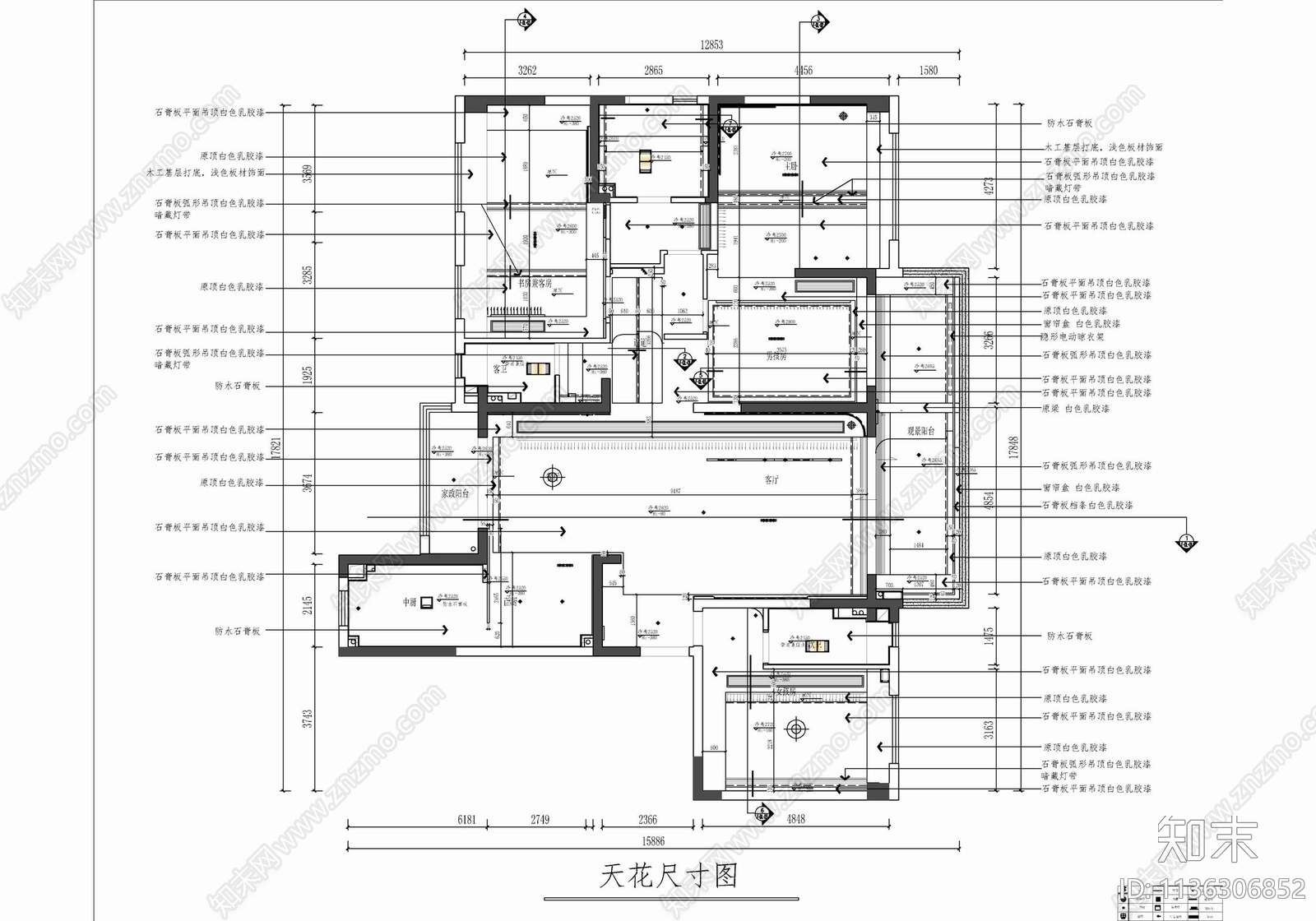 215㎡家装大平层施工图下载【ID:1136306852】