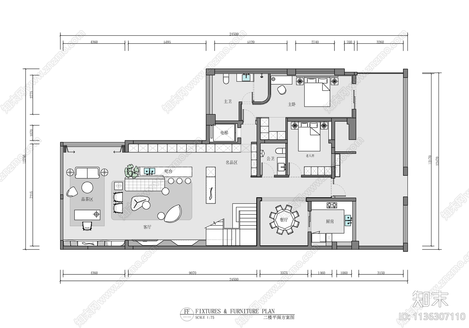 三层别墅室内cad施工图下载【ID:1136307110】