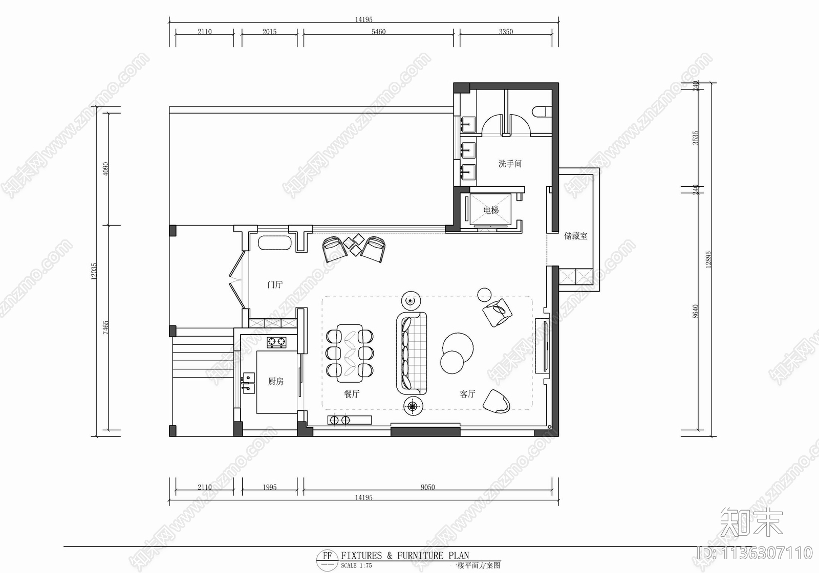 三层别墅室内cad施工图下载【ID:1136307110】