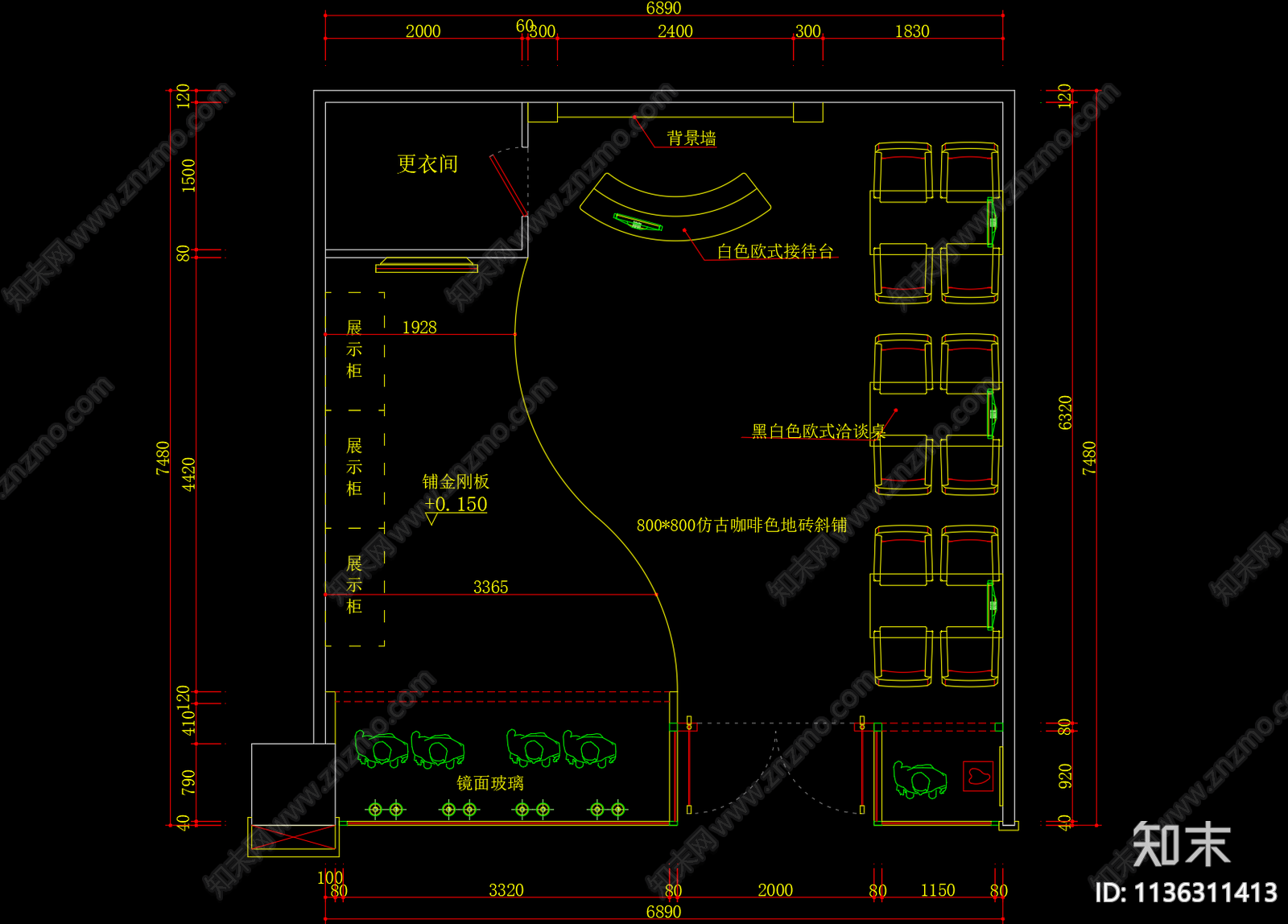 婚纱店影楼平面图施工图下载【ID:1136311413】