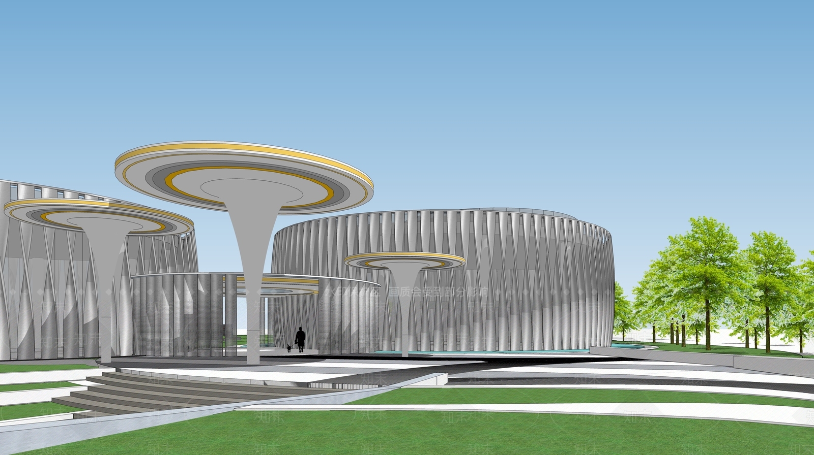 现代展览馆建筑SU模型下载【ID:1136311944】