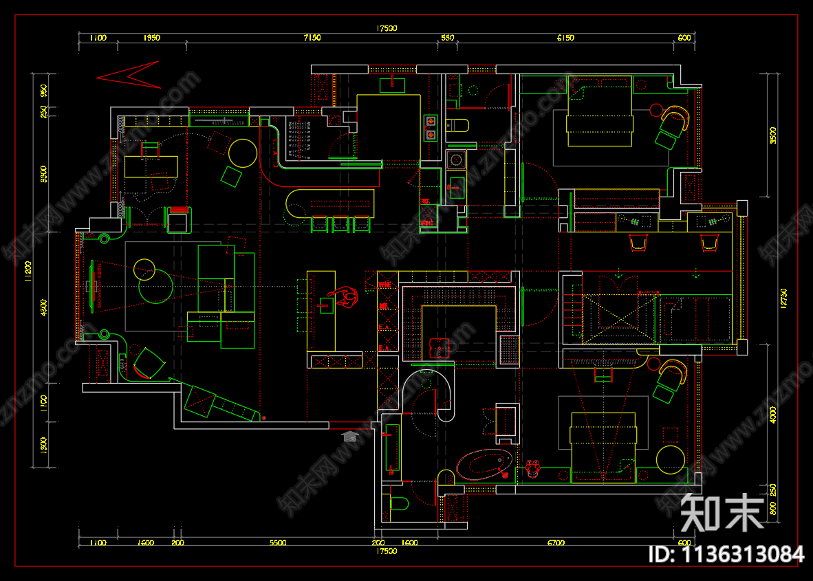 家装平面布置图cad施工图下载【ID:1136313084】
