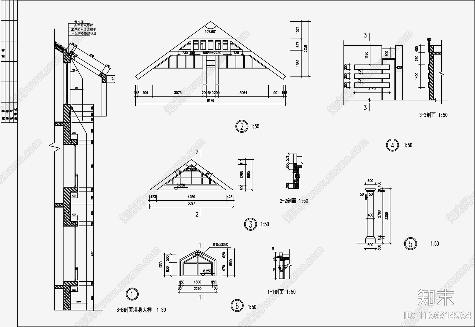 欧式简约别墅建筑cad施工图下载【ID:1136314934】