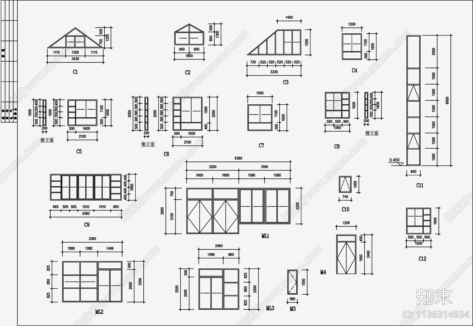 欧式简约别墅建筑cad施工图下载【ID:1136314934】