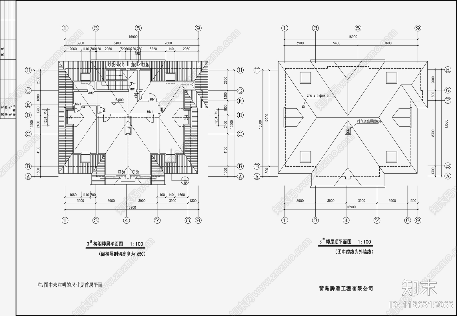 欧式简约别墅建筑cad施工图下载【ID:1136315065】