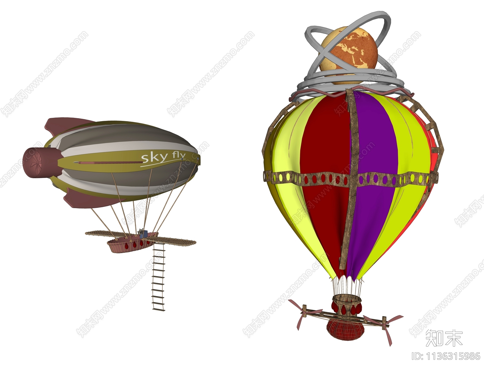 观光热气球飞艇组合SU模型下载【ID:1136315986】