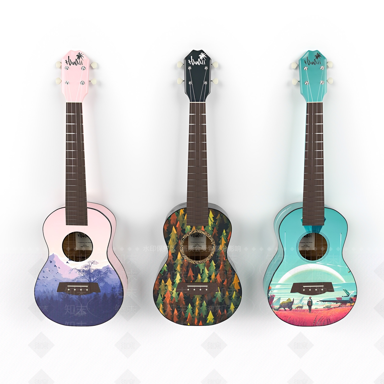 现代国潮风吉他组合3D模型下载【ID:1136315999】