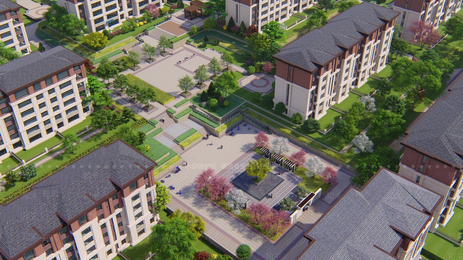 现代小区景观SU模型下载【ID:1136318696】