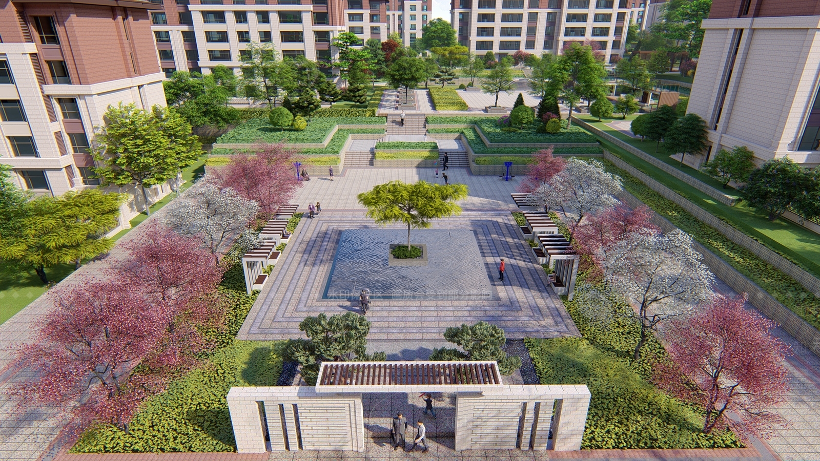 现代小区景观SU模型下载【ID:1136318696】