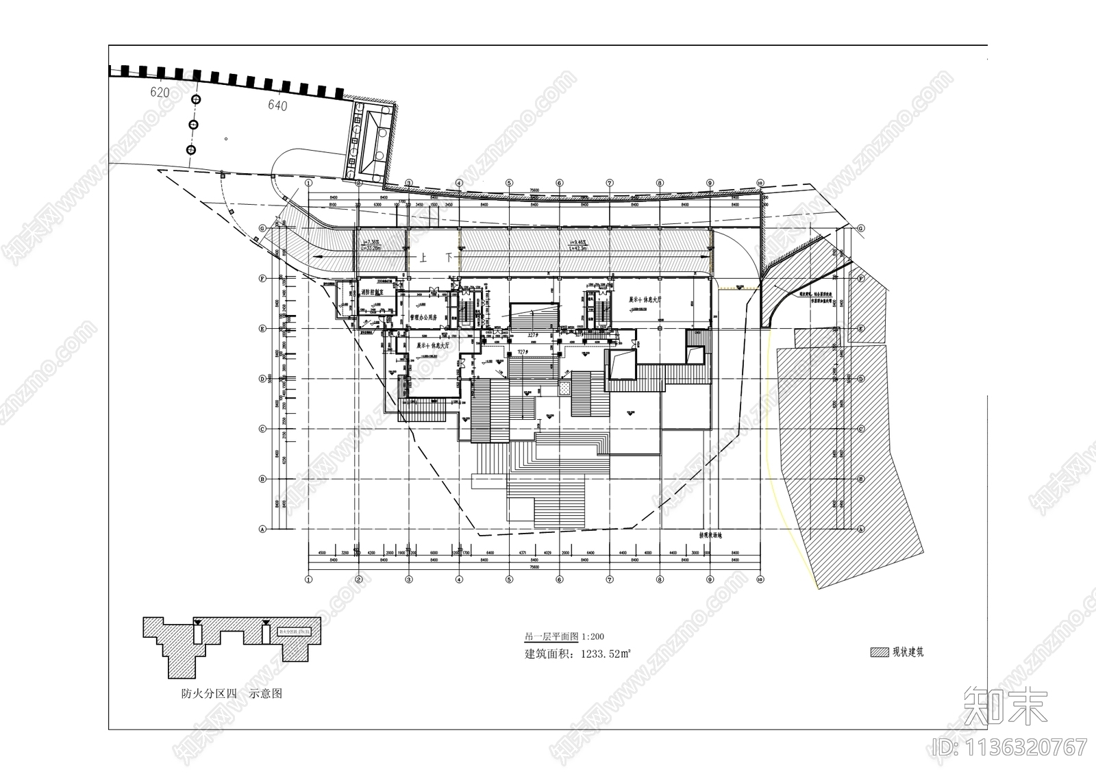 95古镇游客中心建筑cad施工图下载【ID:1136320767】