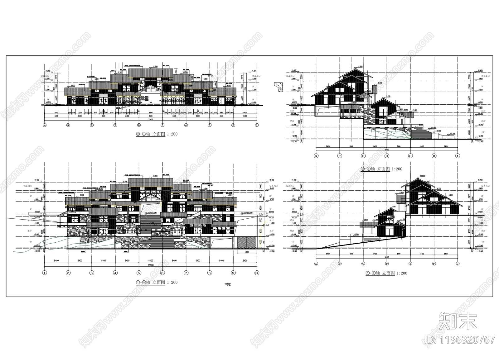 95古镇游客中心建筑cad施工图下载【ID:1136320767】