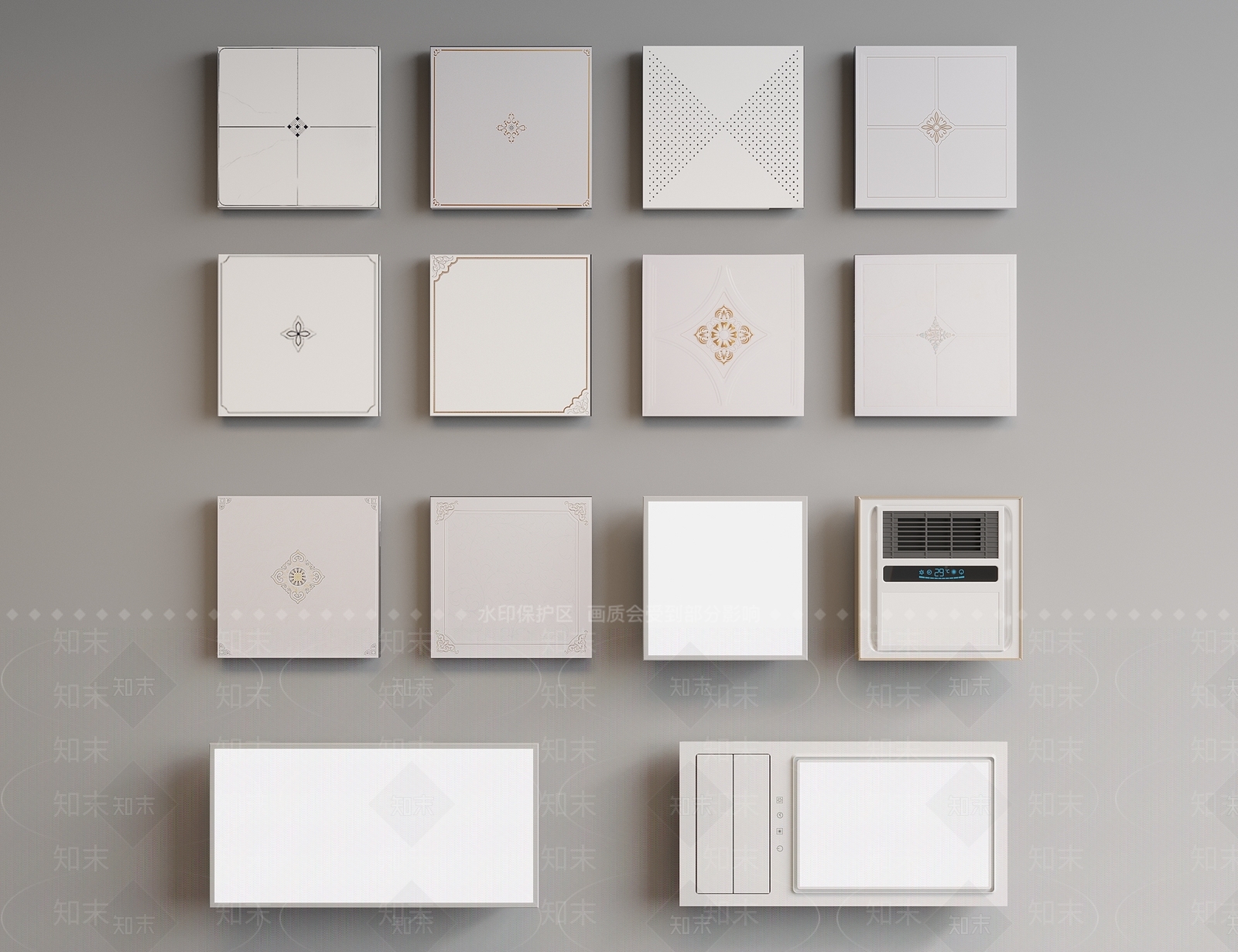 新中式铝扣板吊顶3D模型下载【ID:1136323677】