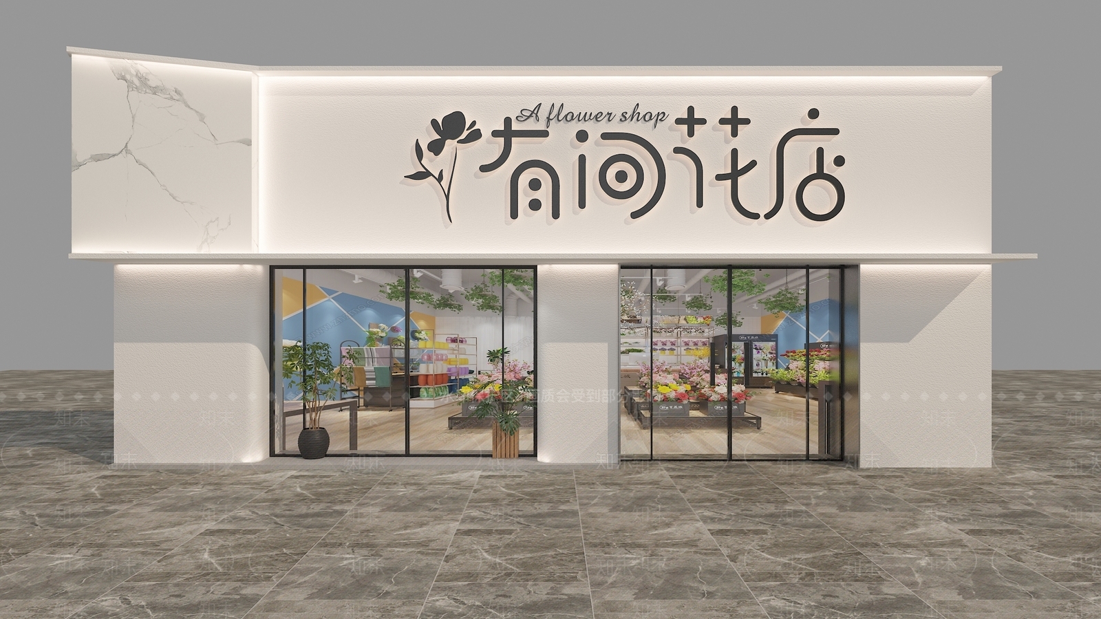 现代白色时尚鲜花店门头3D模型下载【ID:1136323867】