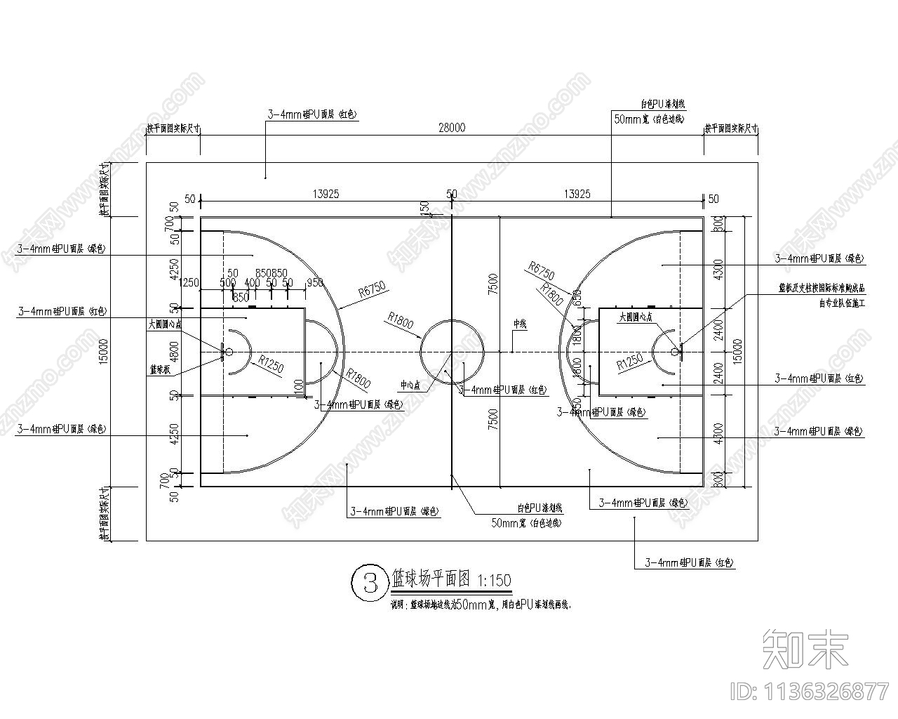 篮球场详图施工图下载【ID:1136326877】