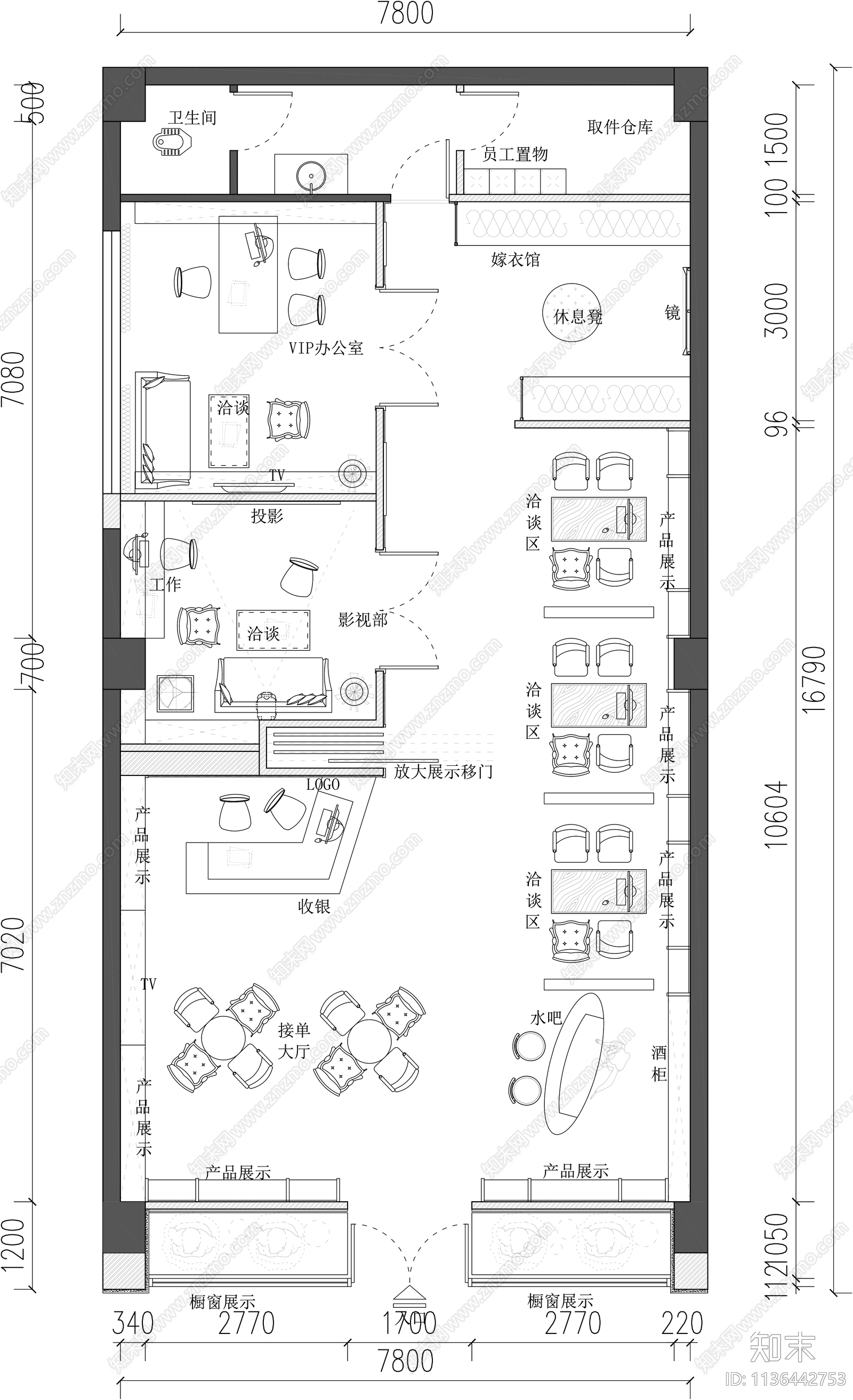 婚纱店影楼相馆平面图施工图下载【ID:1136442753】