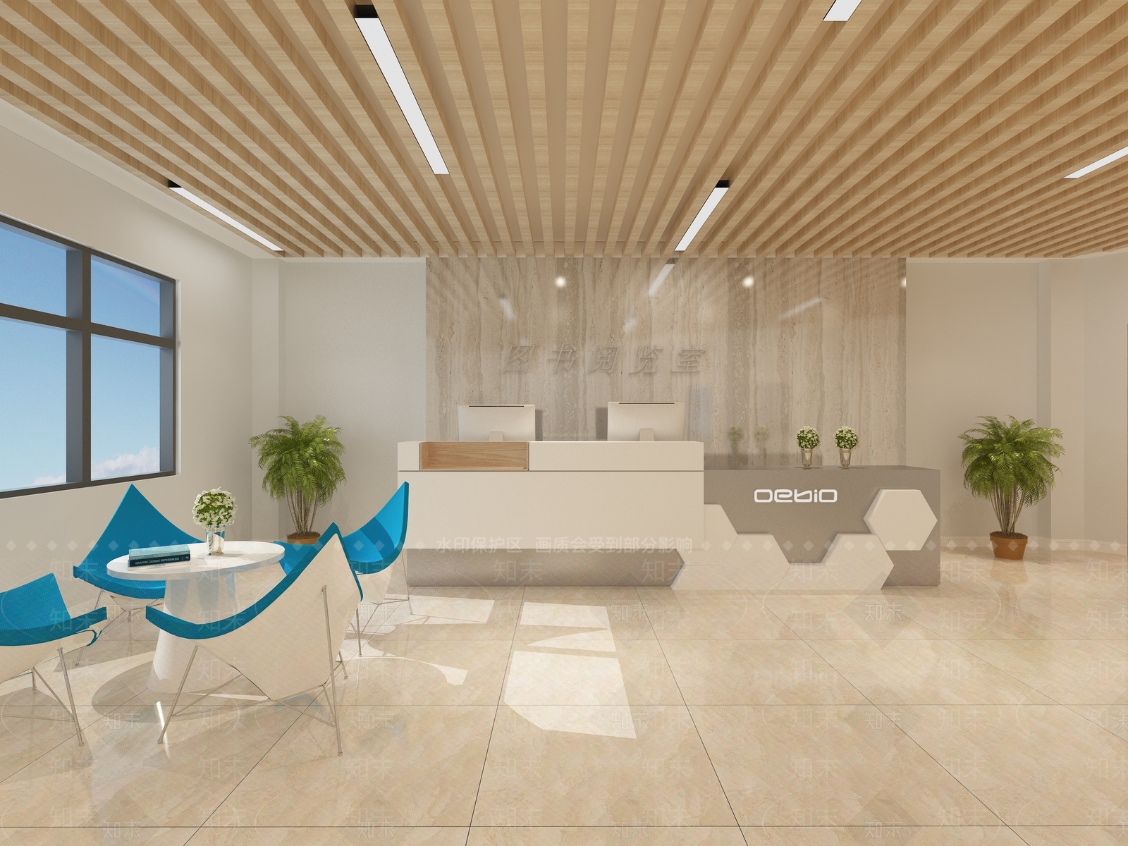 现代图书馆阅览室前台3D模型下载【ID:1136331646】