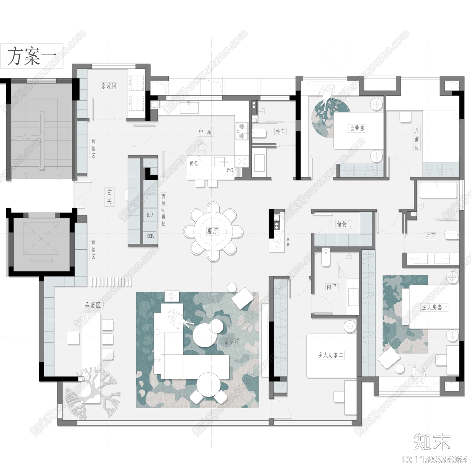 230平大平层平面图cad施工图下载【ID:1136335065】