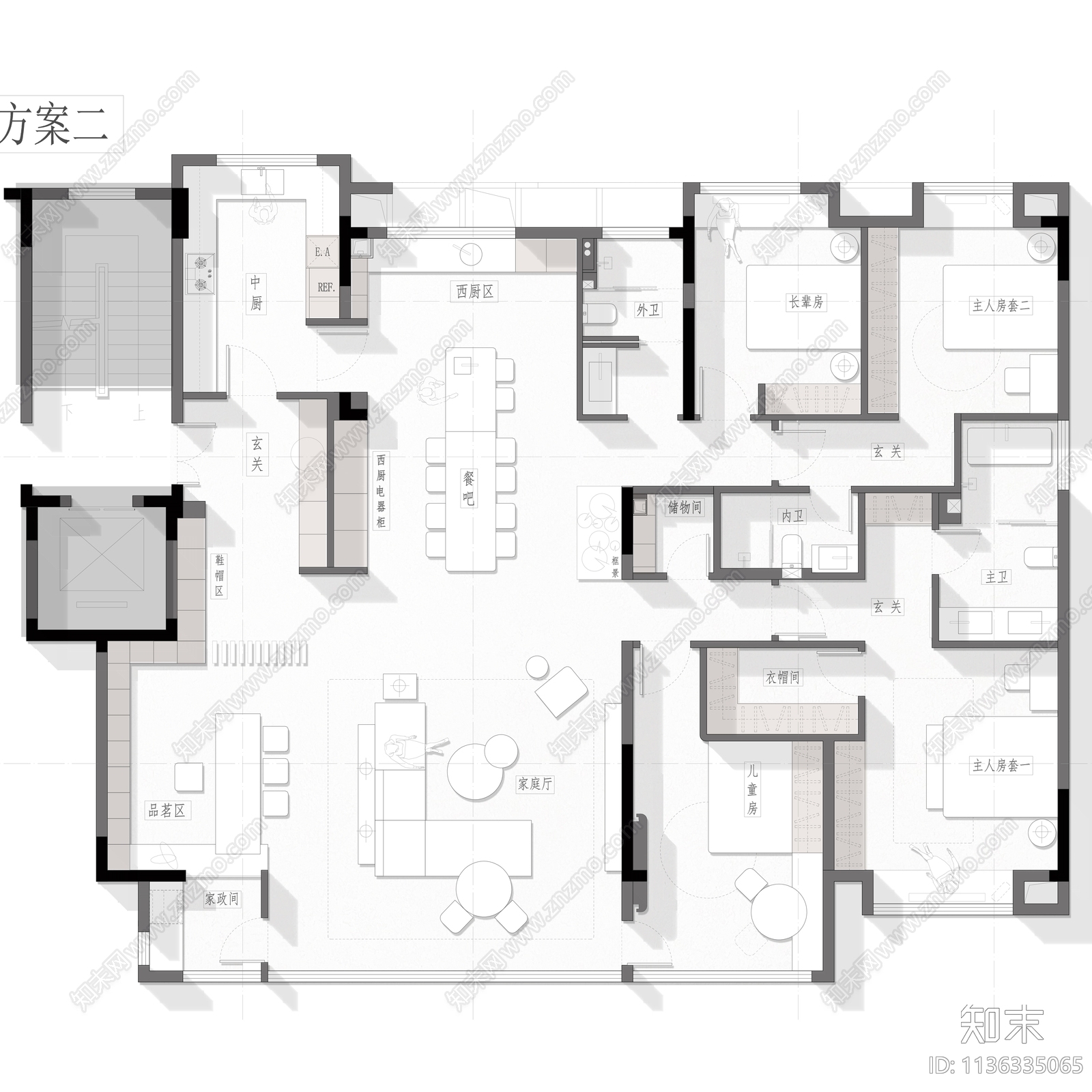 230平大平层平面图cad施工图下载【ID:1136335065】