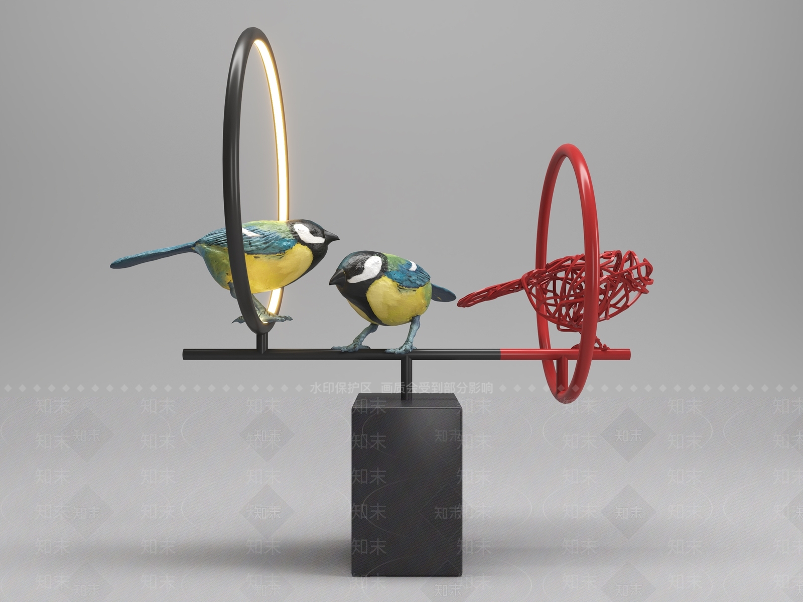 新中式小鸟雕塑摆件3D模型下载【ID:1136337262】