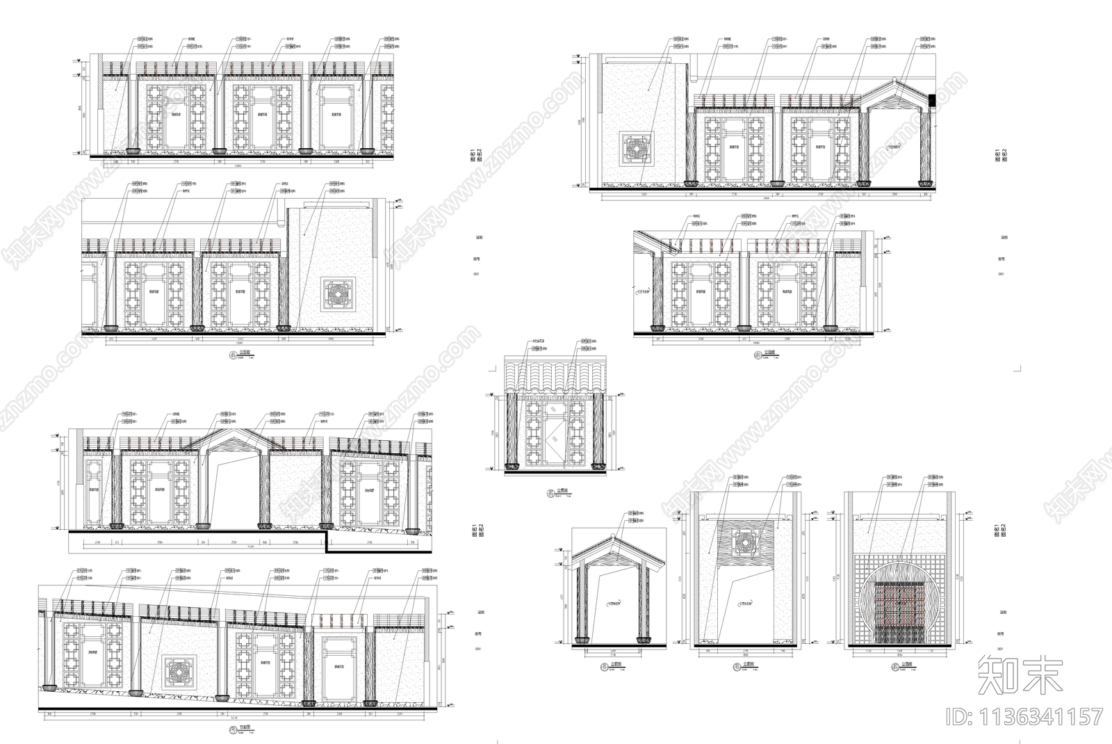 新中式走廊护墙板cad施工图下载【ID:1136341157】