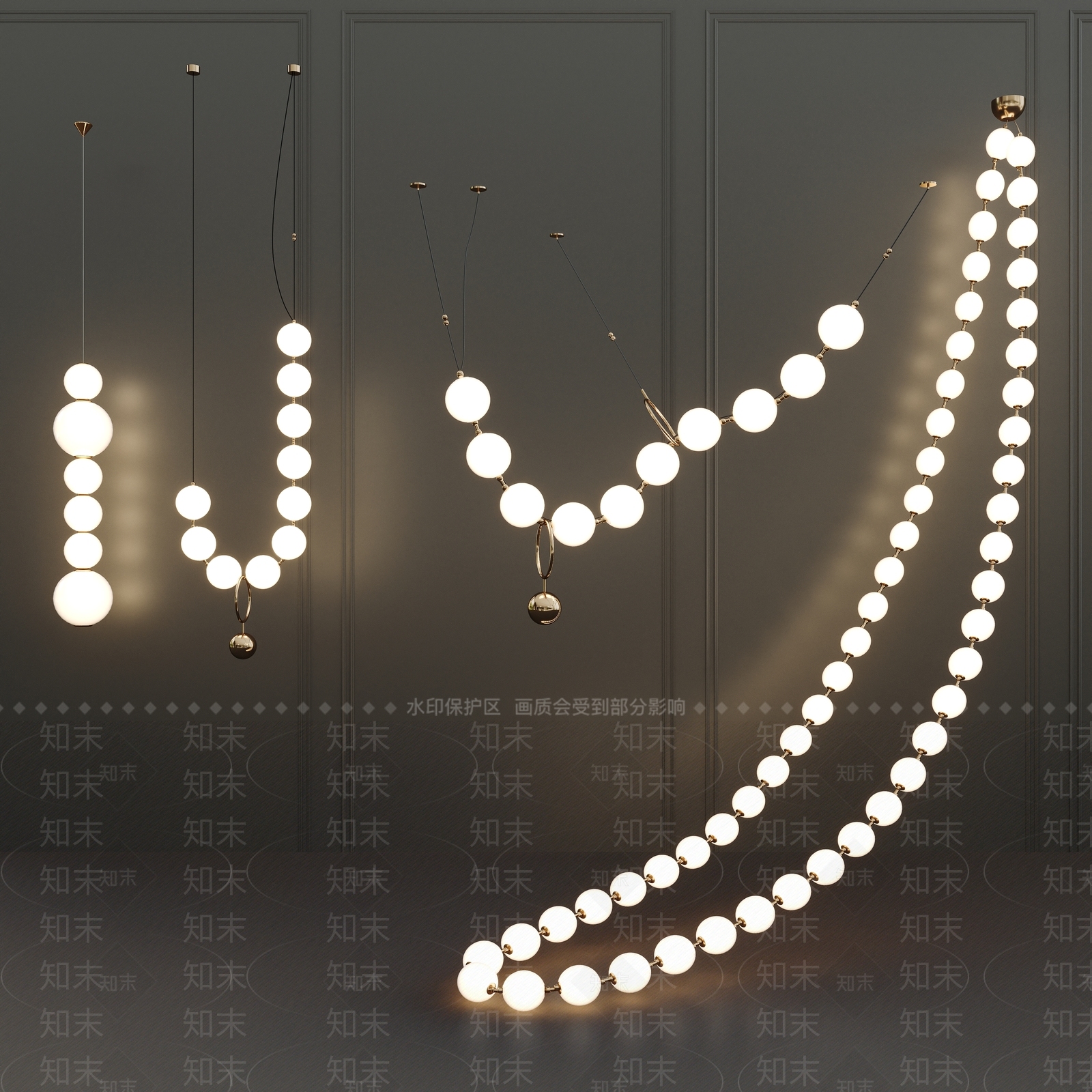 现代项链球形吊灯3D模型下载【ID:1136344567】