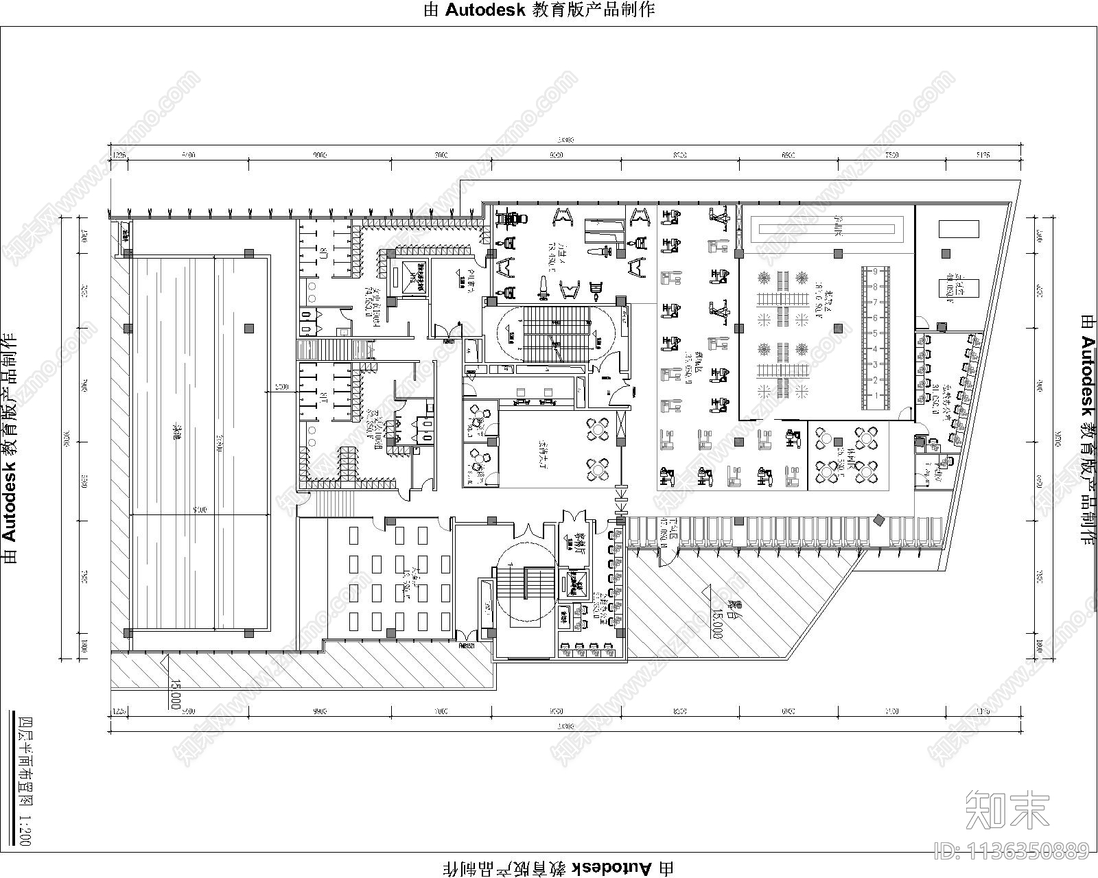 金仕堡健身会所cad施工图下载【ID:1136350889】