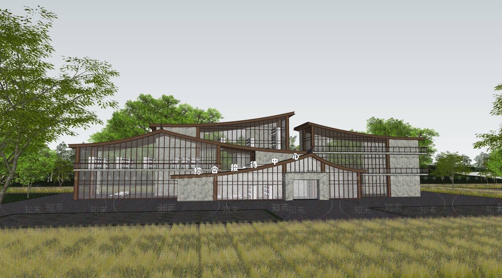 现代游客中心SU模型下载【ID:1136354403】