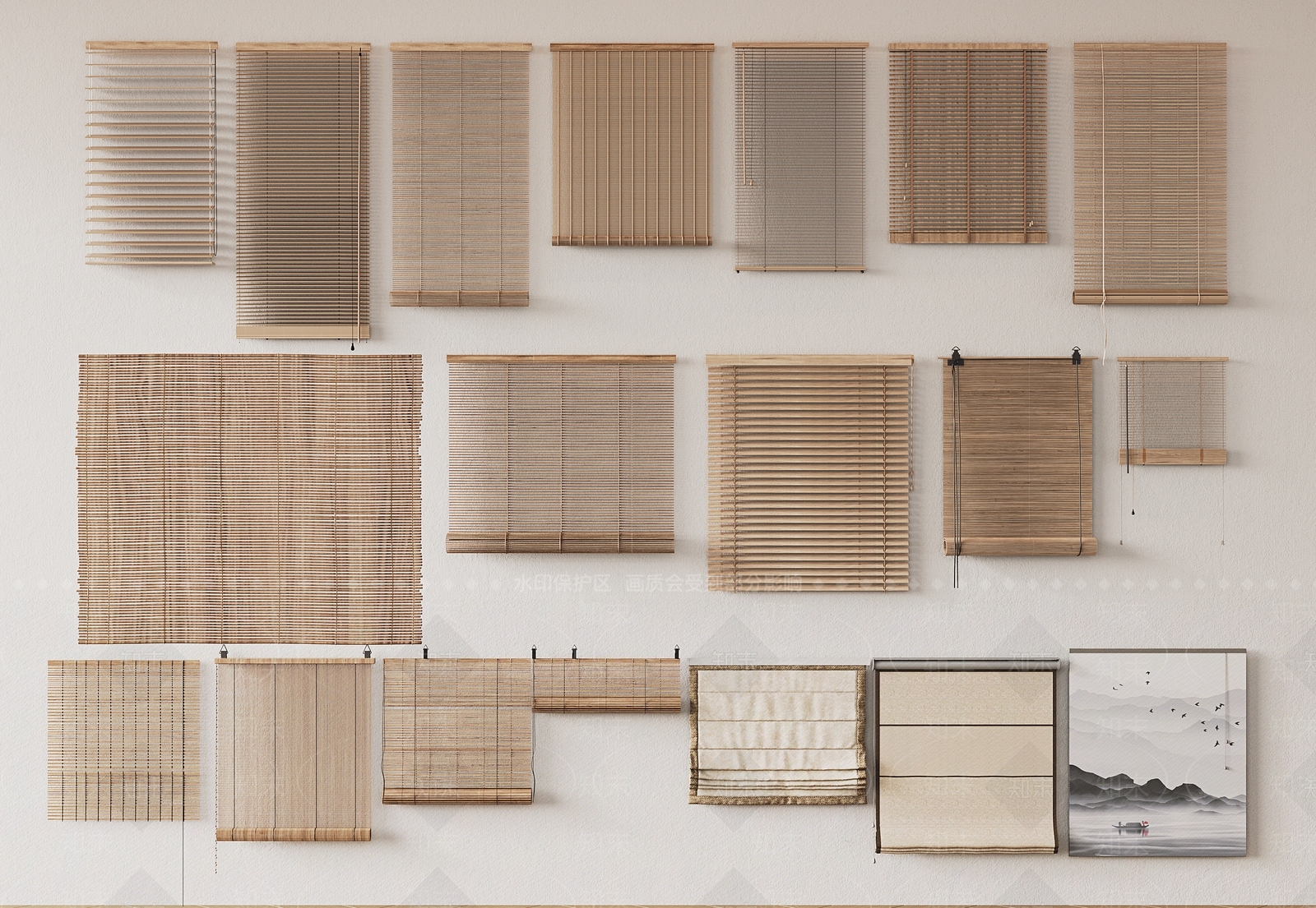 新中式竹帘3D模型下载【ID:1136356146】