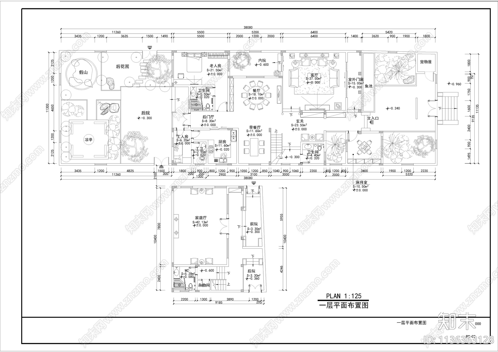 岭南私人住宅别墅建筑效果图cad施工图下载【ID:1136363128】