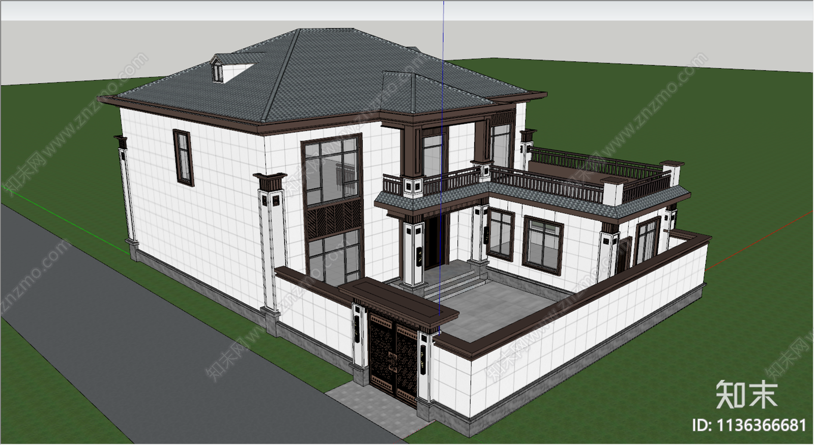 新中式乡村民房SU模型下载【ID:1136366681】