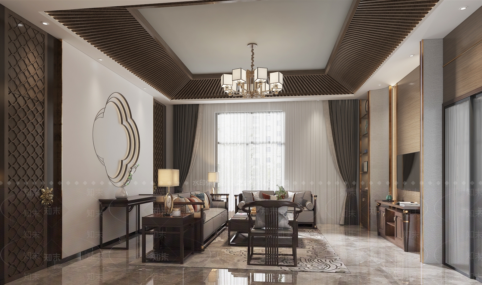 新中式客厅3D模型下载【ID:1136367874】_知末3d模型网