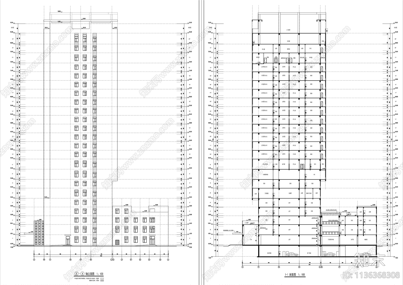 高层医院综合楼建筑cad施工图下载【ID:1136368308】