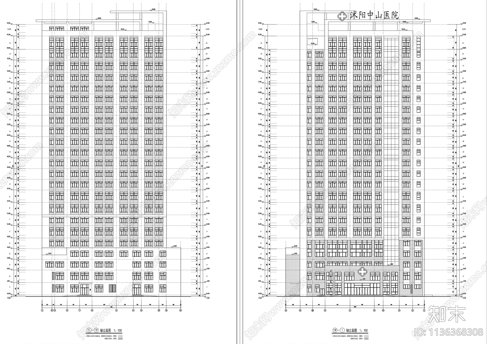 高层医院综合楼建筑cad施工图下载【ID:1136368308】