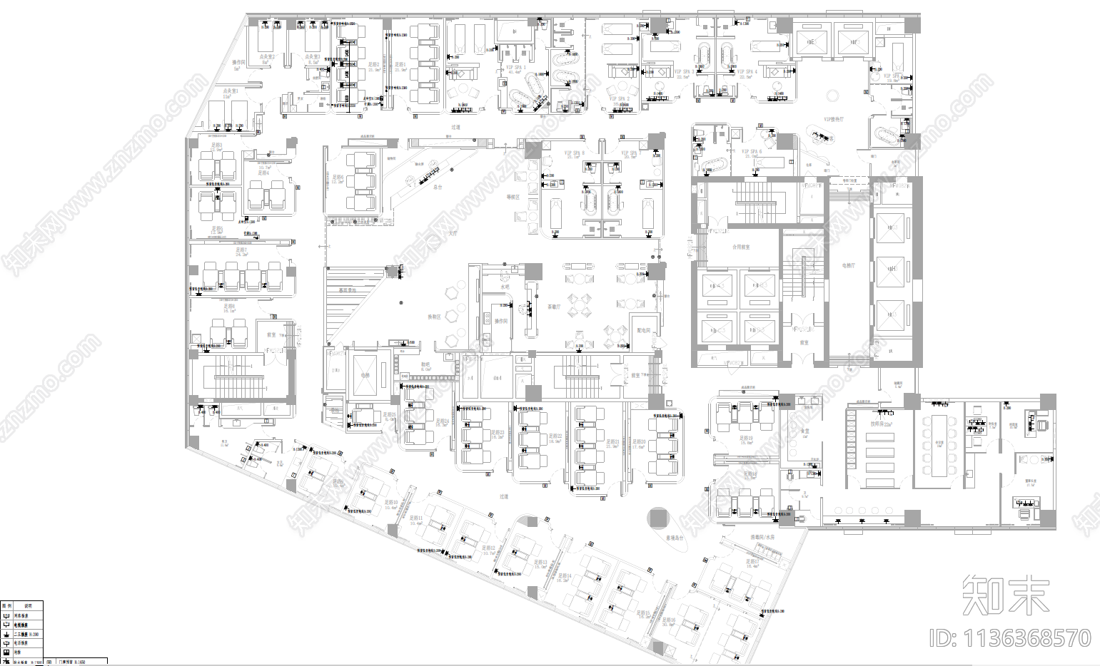 足浴SPA会所施工图下载【ID:1136368570】