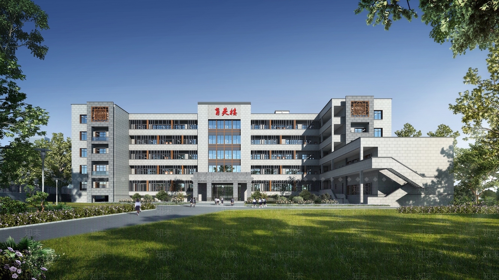 现代学校综合楼外观3D模型下载【ID:1136371574】