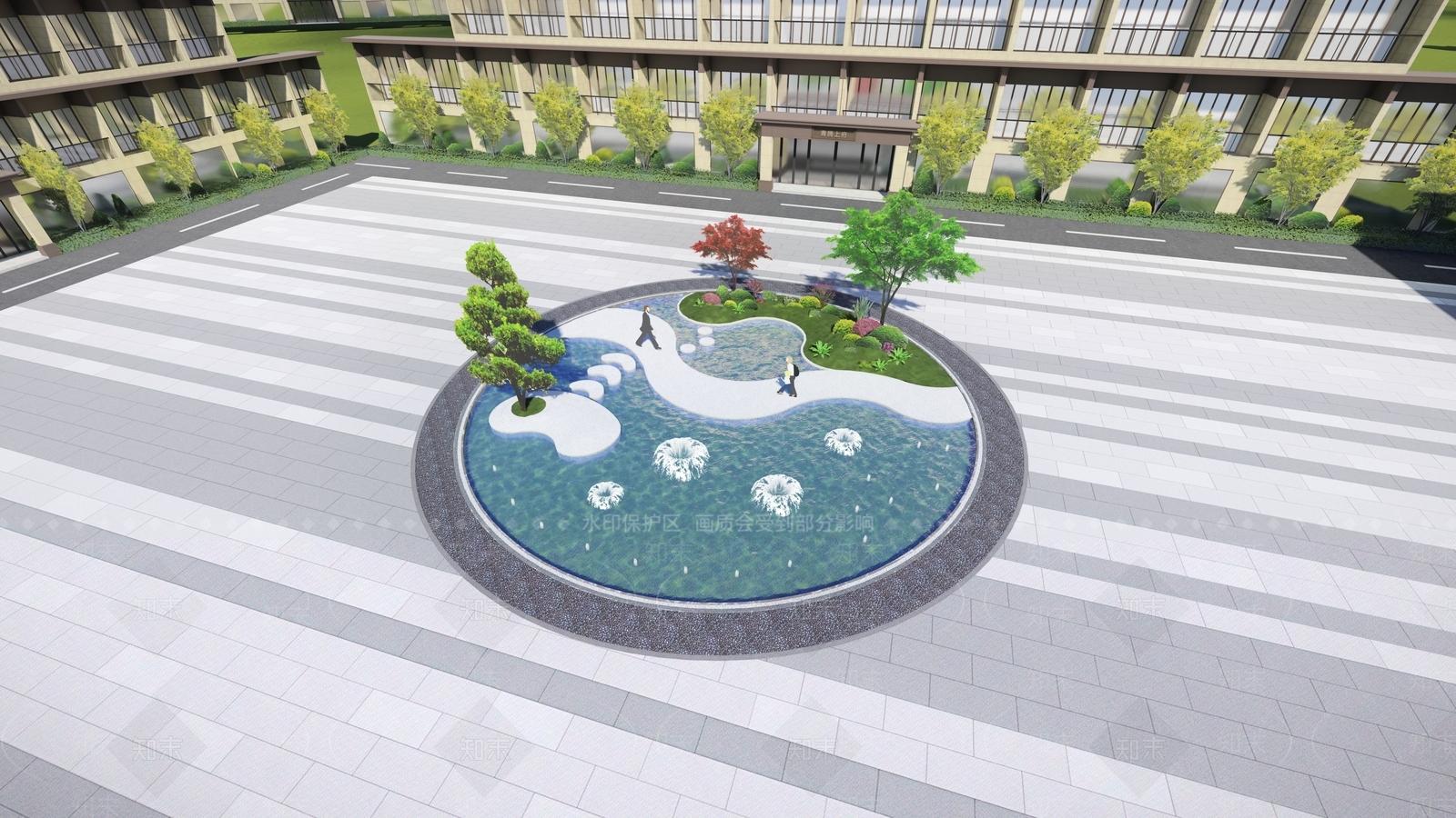 新中式示范区水景景观SU模型下载【ID:1136372574】