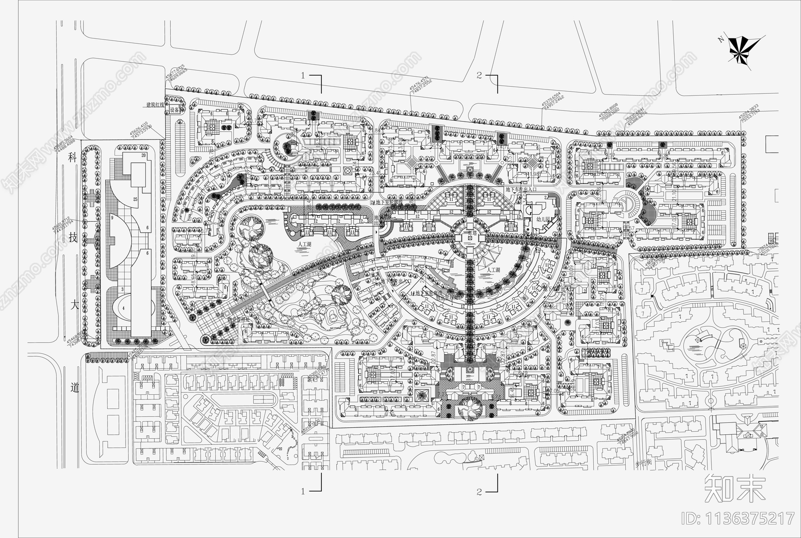 小区规划景观平面图施工图下载【ID:1136375217】
