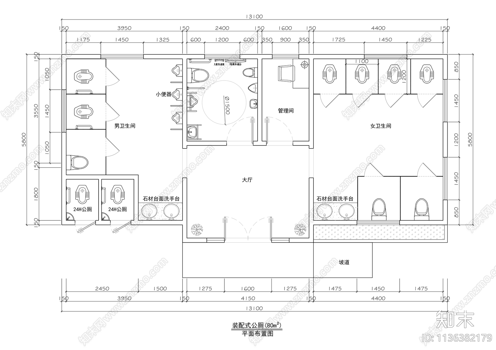 公厕平面图施工图下载【ID:1136382179】