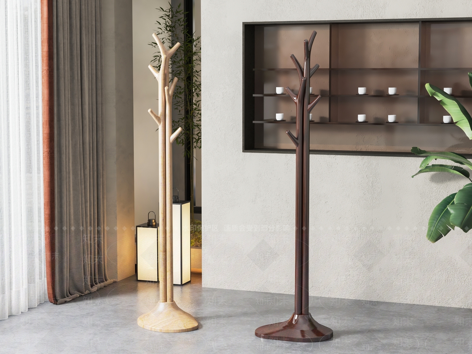 新中式实木挂衣架组合3D模型下载【ID:1136388442】