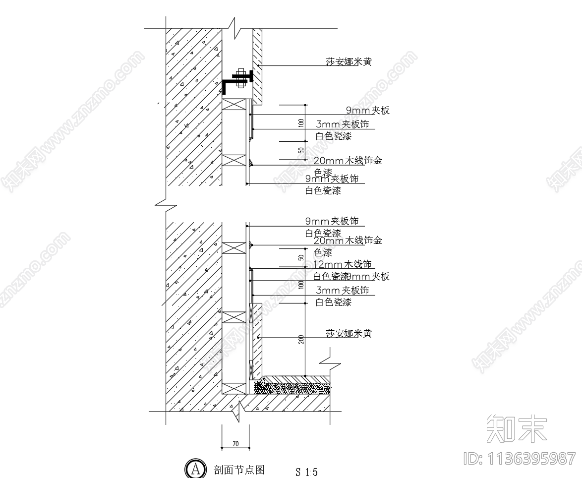 木饰面挂板墙面顶面施工图下载【ID:1136395987】