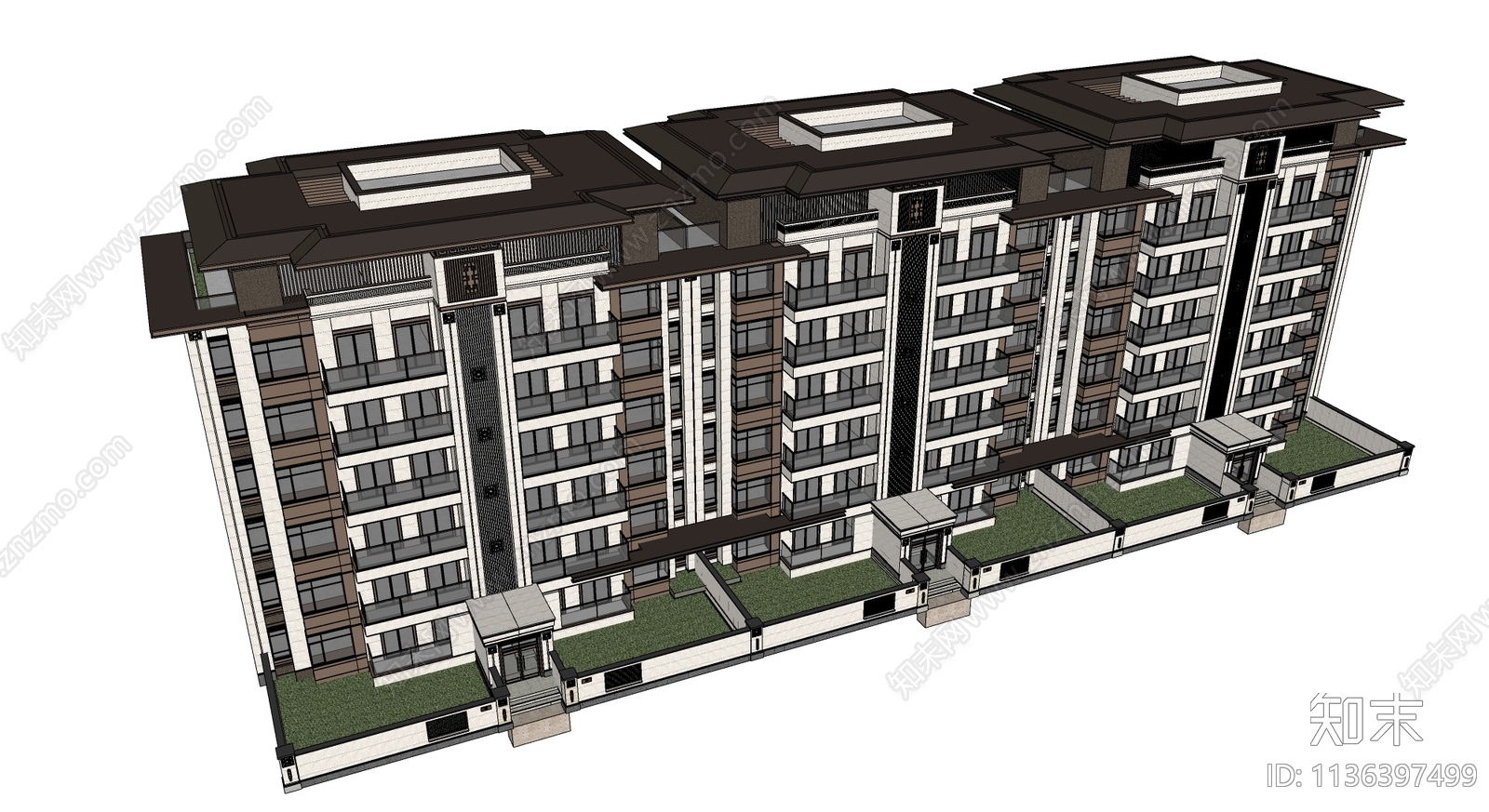 新中式多层住宅SU模型下载【ID:1136397499】